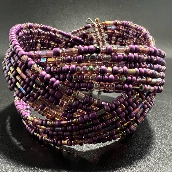 Jewelry Vintage Purple Seed Bead Memory Wire Woven Cuff Bracelet